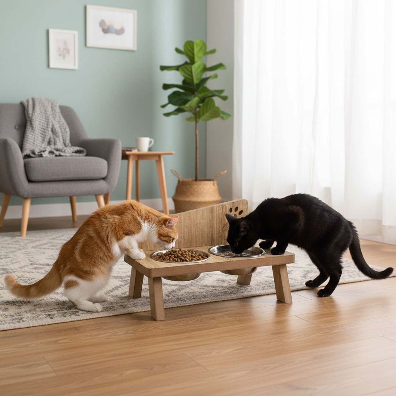 Bol pentru hrana animale de companie, Paws &amp; Whiskers, Tori, 100% MDF (Grosime: 1,8 mm), Lemn - imagine 6